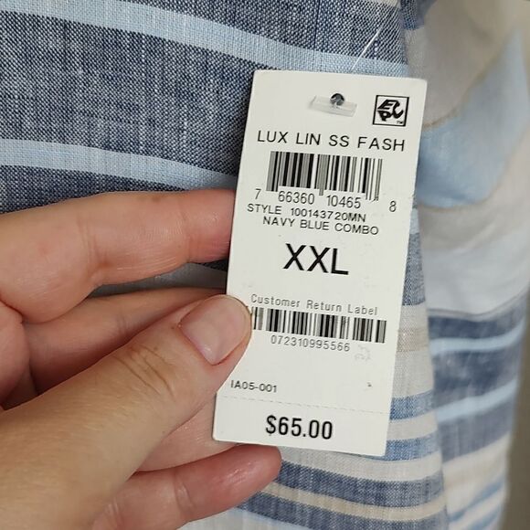 CLUB Room Luxury Men's Horizontal Striped 100% Linen Short-Sleeve Shirt Size XXL - Picture 5 of 11